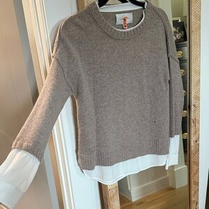 Brochu Walker Taupe Sweater with White Layered Hem